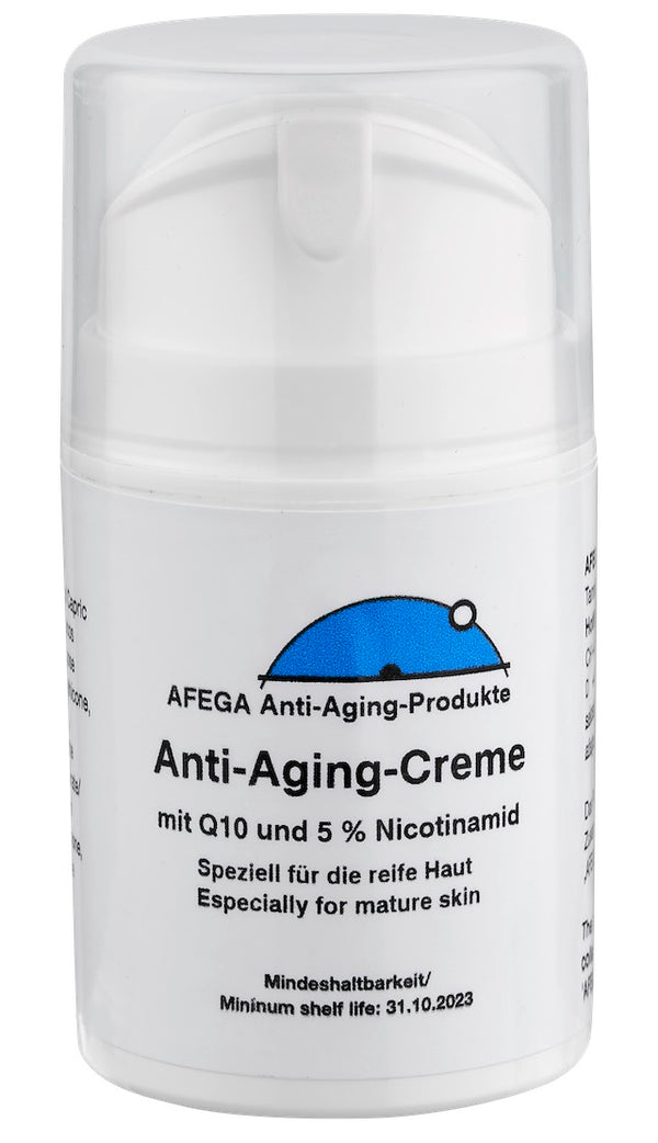 Ausverkauf: AFEGA® Anti-Aging-Tagescreme/Gesichtscreme mit Q10 und 5 % Nicotinamid - in Airless-Dose - 500 ml