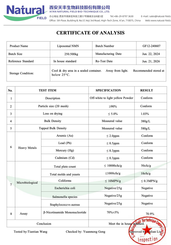 250 g de poudre liposomale de NMN (mononucléotide nicotinamide) - 500 gélules de 500 mg chacune