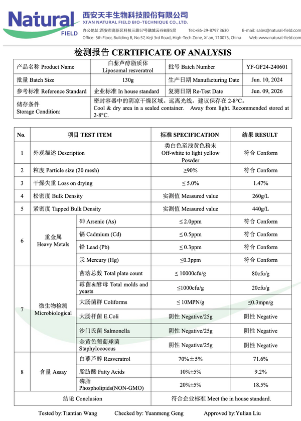50g liposomal resveratrol powder, 99% purity (plant-based)