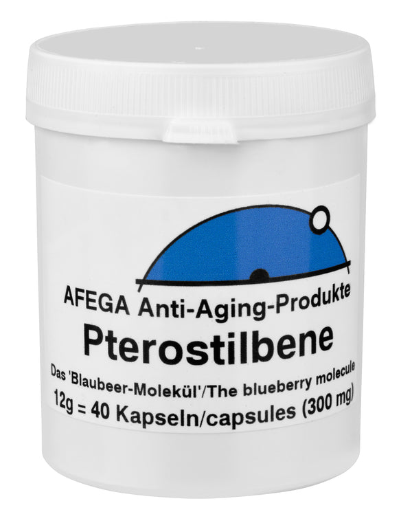 12 g di Pterostilbene in polvere (la "molecola del mirtillo"), 40 capsule da 300 mg ciascuna (dose giornaliera raccomandata: 200 mg)